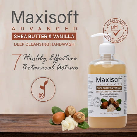 Maxisoft Advanced Deep Cleansing Handwash | Shea Butter & Vanilla | 500 Ml | Pack Of 4
