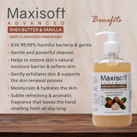Maxisoft Advanced Deep Cleansing Handwash | Shea Butter & Vanilla | 500 Ml | Pack Of 4