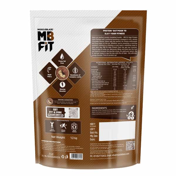 Muscleblaze Fit High Protein Oats (Dark Chocolate | 1.2Kg) | 22G Protein