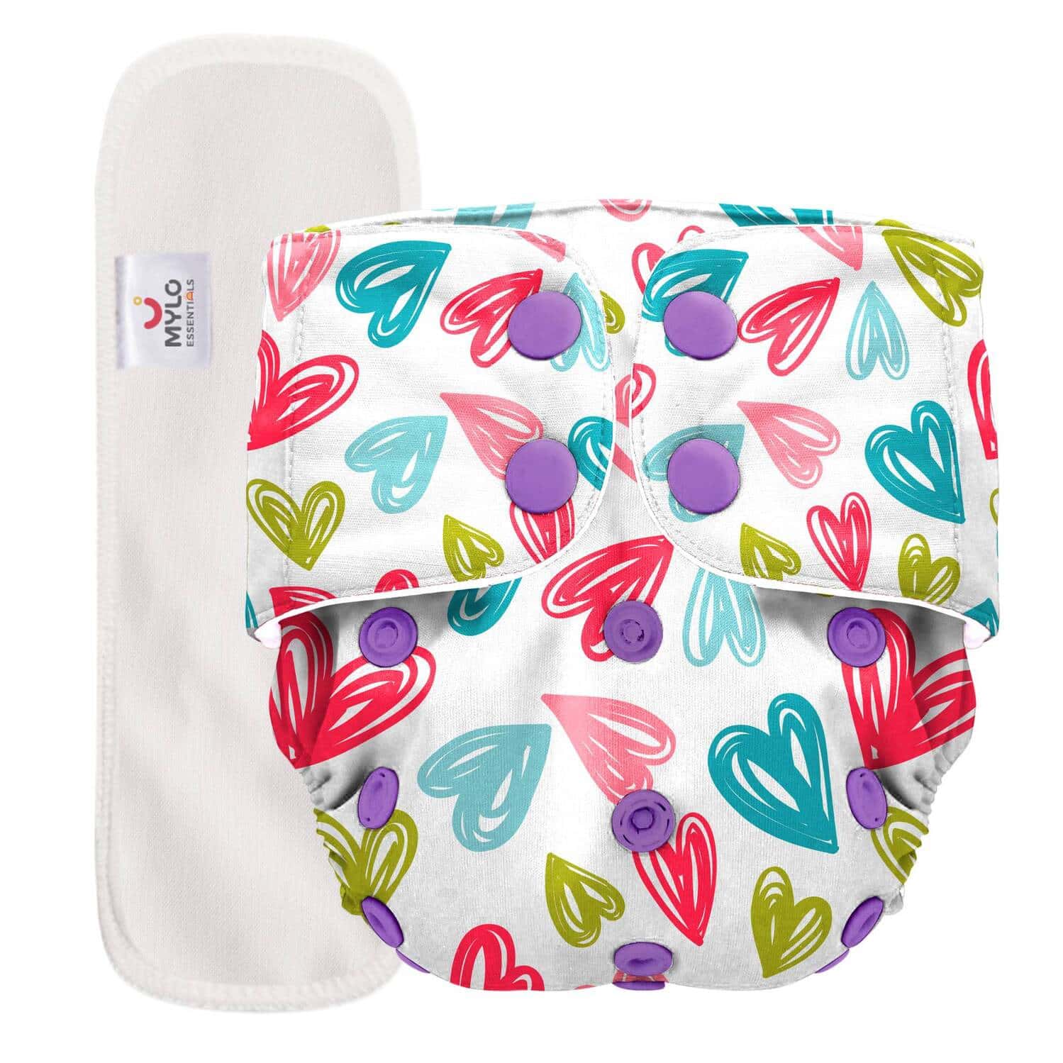 Mylo Adjustable & Reusable Cloth Diaper - Heart Doodle Print - Pack Of 1