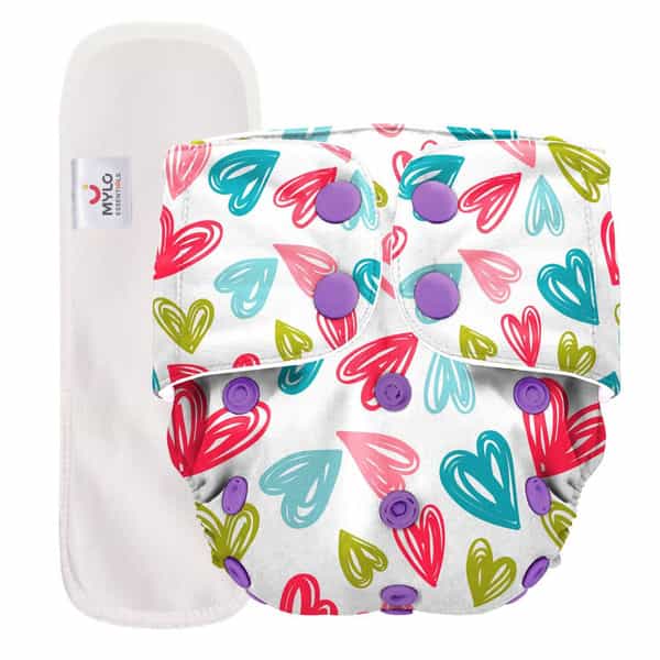 Mylo Adjustable & Reusable Cloth Diaper - Heart Doodle Print - Pack Of 1
