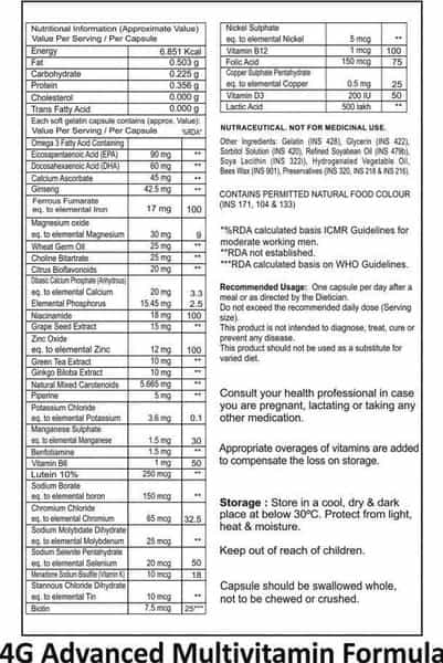 La Nature's 4G Advanced Multivitamin Formula - 60 Softgel Capsules