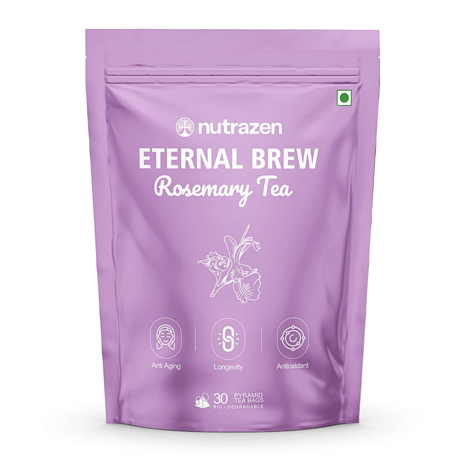 Nutrazen Eternal Brew Rosemary Tea | High Polyphenol Herbal Infusion | 30 Tea Bags