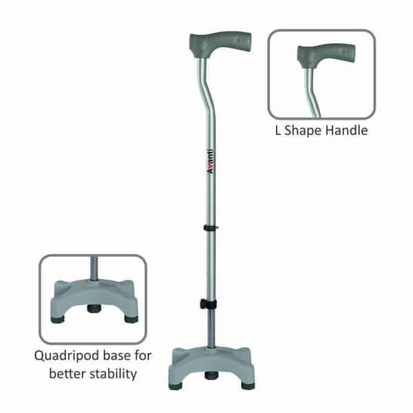 Vissco Invalid Quadripod W/Stick L Shape - Universal