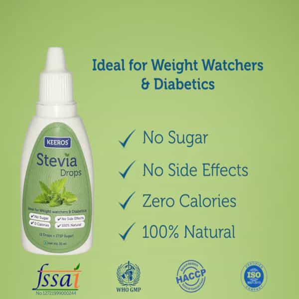 Keeros Stevia Drops Liquid Sweetener- 100% Natural Extract Of Stevia Leaves | 30Ml
