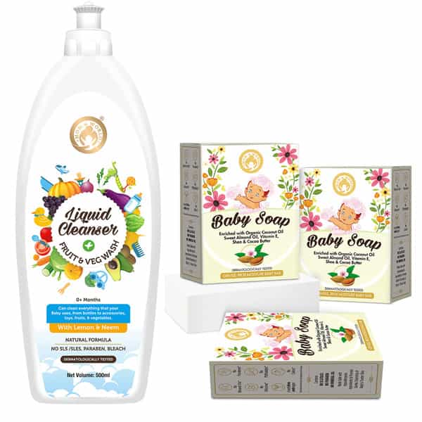 Mom & World Liquid Cleanser 500Ml + Baby Soap (Pack Of 3)