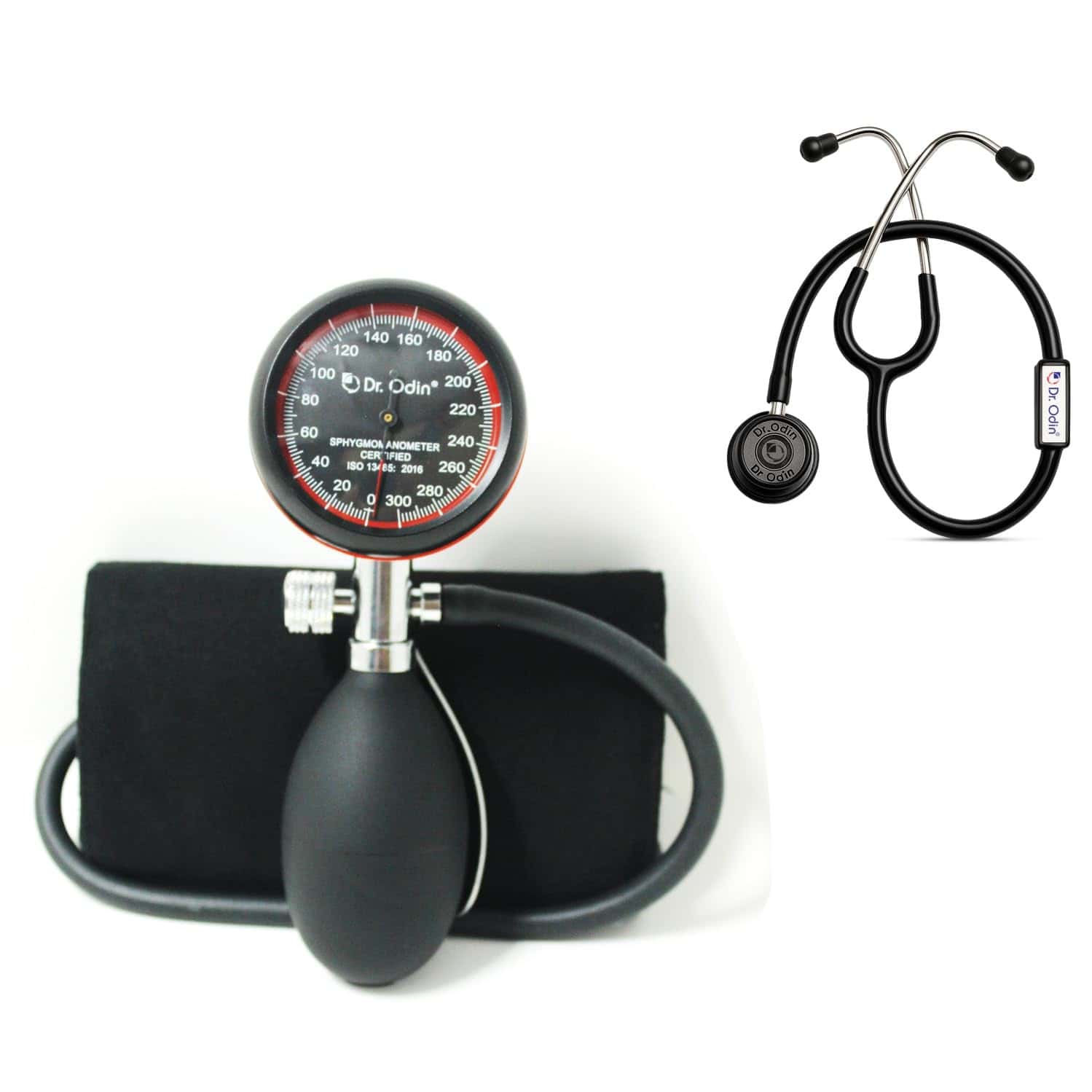 Dr. Odin Combo Of Oas104 Palm Type Sphygmomanometer And Stethoscope Blacktone