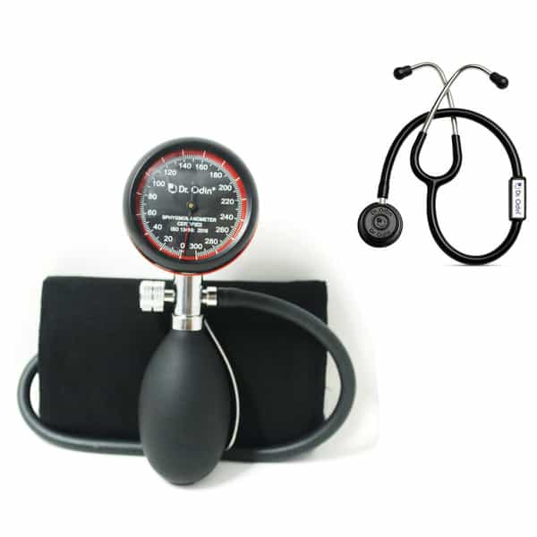 Dr. Odin Combo Of Oas104 Palm Type Sphygmomanometer And Stethoscope Blacktone