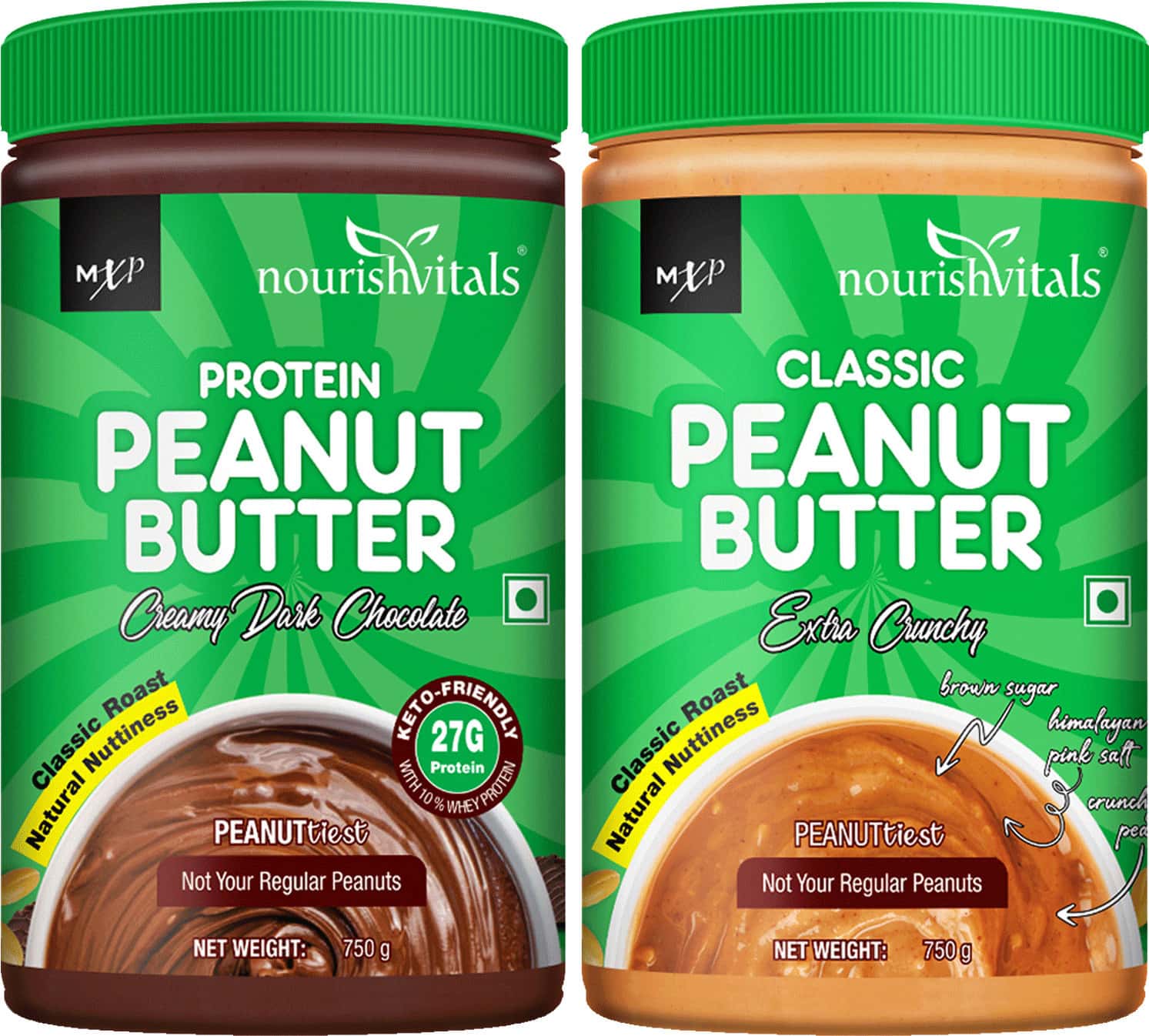 Nourishvitals Irresistibly Tasty Combo (Creamy Dark Chocolate) + Classic Peanut Butter (750gm Each)