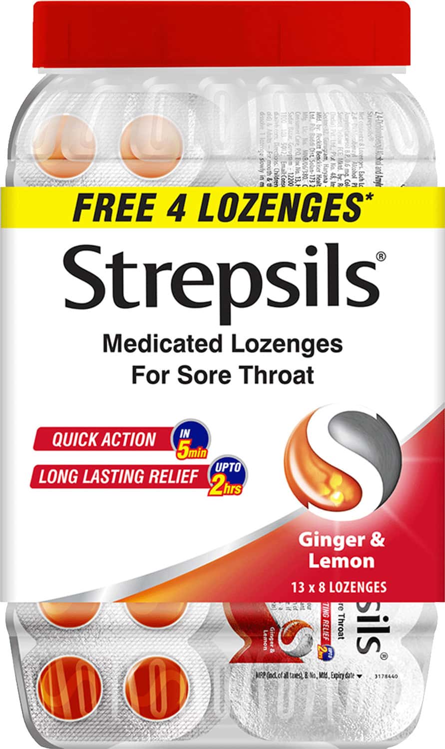 Strepsils Blister Ginger & Lemon 100+4 Units | Fights Bacterial Infection | For Cough & Cold