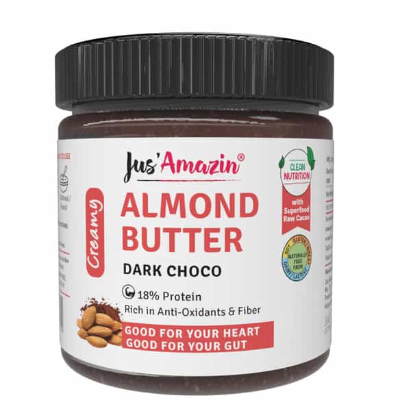 Jus Amazin Creamy Almond Butter Dark Chocolate (200G) |Clean Nutrition|86% Almonds|No Refined Sugar