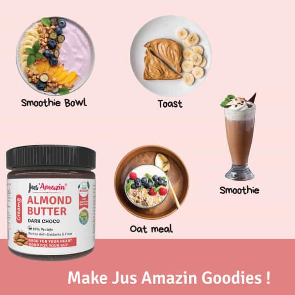 Jus Amazin Creamy Almond Butter Dark Chocolate (200G) |Clean Nutrition|86% Almonds|No Refined Sugar