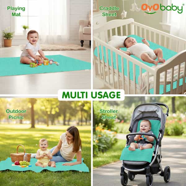 Oyo Baby Durable Baby Dry Sheet Breathable | Quick-Dry | Soft Fabric Pack Of 2 140X100 Cm Sea Green