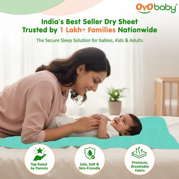 Oyo Baby Durable Baby Dry Sheet Breathable | Quick-Dry | Soft Fabric Pack Of 2 140X100 Cm Sea Green