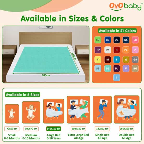 Oyo Baby Durable Baby Dry Sheet Breathable | Quick-Dry | Soft Fabric Pack Of 2 140X100 Cm Sea Green