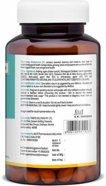 Pharmeasy Multivitamin 50+ - With Brain And Joint Health Blend - Bottle Of 60