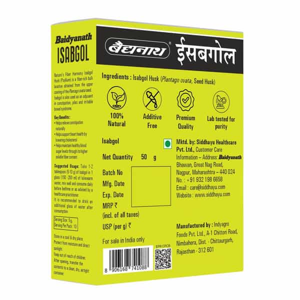 Baidyanath Asli Ayurved Isabgol Psyllium Husk Powder - 50Gm | Effective Constipation Relief