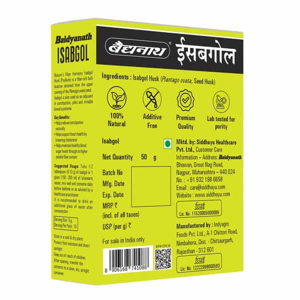 Baidyanath Asli Ayurved Isabgol Psyllium Husk Powder - 50Gm | Effective Constipation Relief
