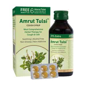Amrut Tulsi Herbal Cough Syrup With 6 Tulsi Lozenges | Cough | Cold & Throat Care| 120 Ml