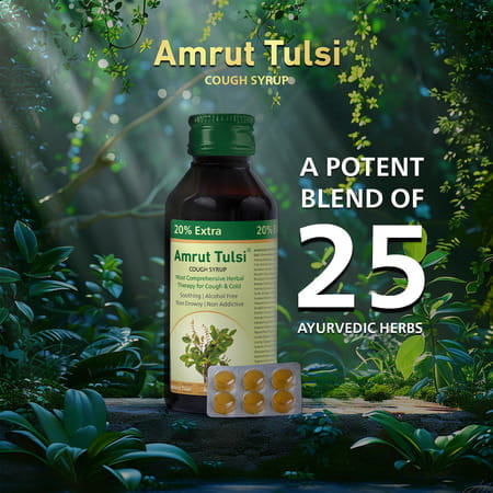 Amrut Tulsi Herbal Cough Syrup With 6 Tulsi Lozenges | Cough | Cold & Throat Care| 120 Ml