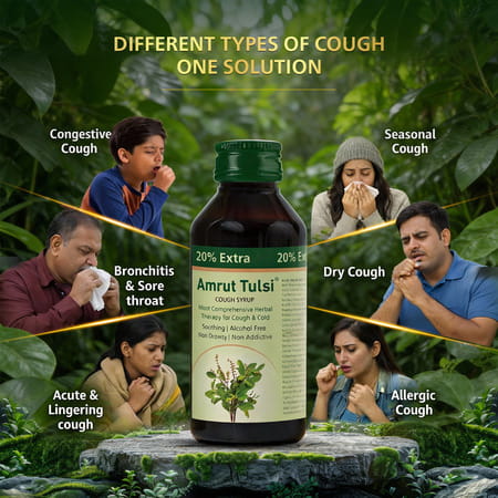 Amrut Tulsi Herbal Cough Syrup With 6 Tulsi Lozenges | Cough | Cold & Throat Care| 120 Ml