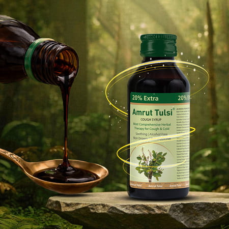 Amrut Tulsi Herbal Cough Syrup With 6 Tulsi Lozenges | Cough | Cold & Throat Care| 120 Ml