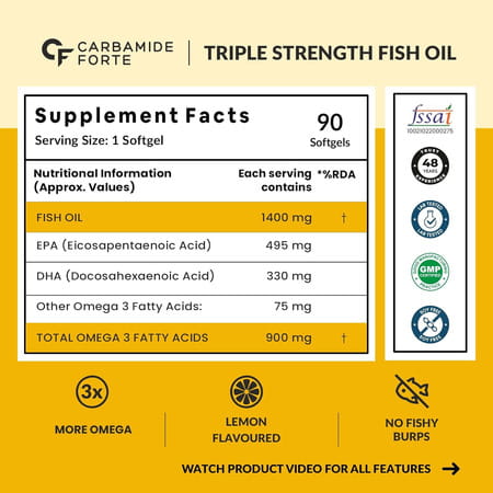 Carbamide Forte Triple Strength Fish Oil 1400mg With Omega 3-900mg Softgel Capsules 90 No'S