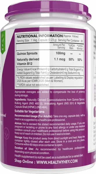 Natural B12 Vitamin - Support Immune Health | Non-Synthetic | 30 Veg. Capsules