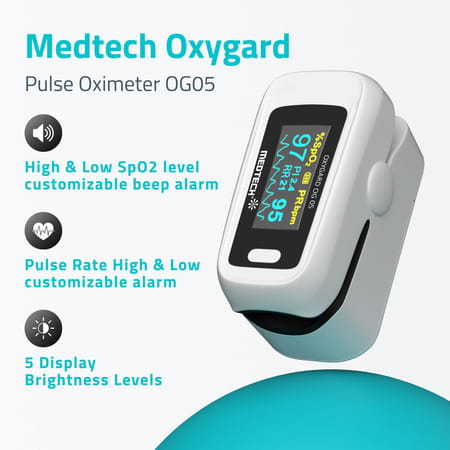 Medtech Og05 Fingertip Pulse Oximeter Blood Oxygen Saturation And Heart Rate Monitor Spo2 Oxygen