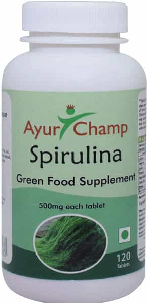 Ayur Champ Spirulina Tablets Green Food Supplement 500Mg 120 Tablets