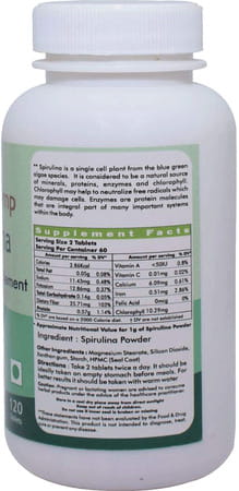 Ayur Champ Spirulina Tablets Green Food Supplement 500mg 120 Tablets