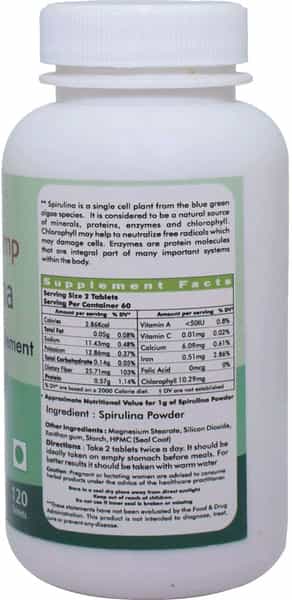 Ayur Champ Spirulina Tablets Green Food Supplement 500Mg 120 Tablets