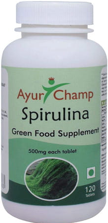 Ayur Champ Spirulina Tablets Green Food Supplement 500mg 120 Tablets