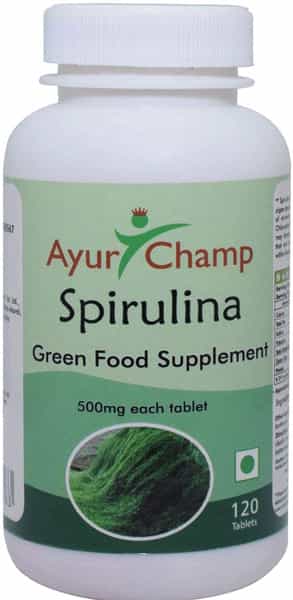 Ayur Champ Spirulina Tablets Green Food Supplement 500Mg 120 Tablets