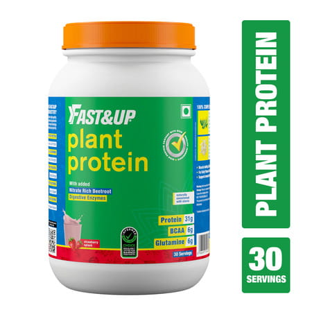 Fast&Up Vegan Plant Protein 31g Protein - Pea Isolate & Brown Rice Protein Blend (Strawberry)