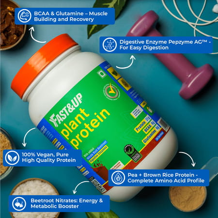 Fast&Up Vegan Plant Protein 31g Protein - Pea Isolate & Brown Rice Protein Blend (Strawberry)