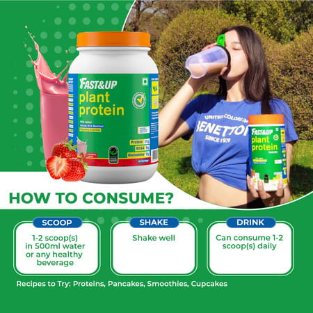 Fast&Up Vegan Plant Protein 31g Protein - Pea Isolate & Brown Rice Protein Blend (Strawberry)