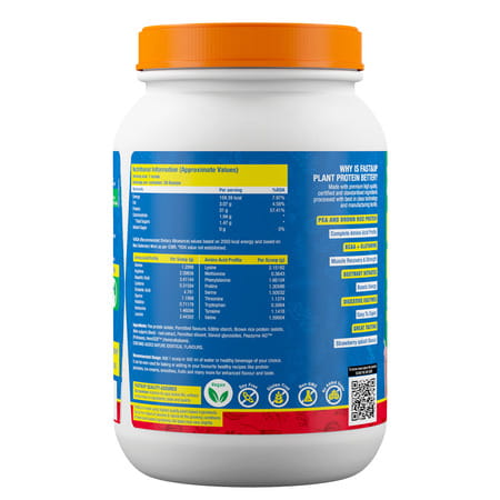 Fast&Up Vegan Plant Protein 31g Protein - Pea Isolate & Brown Rice Protein Blend (Strawberry)