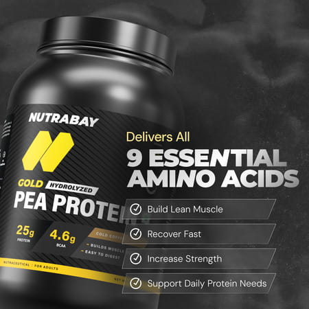 Nutrabay Gold Pea Protein Powder | 25G Protein | 4.6G Bcaa | 5G Fiber | Cold Coffee Flavour - 1Kg
