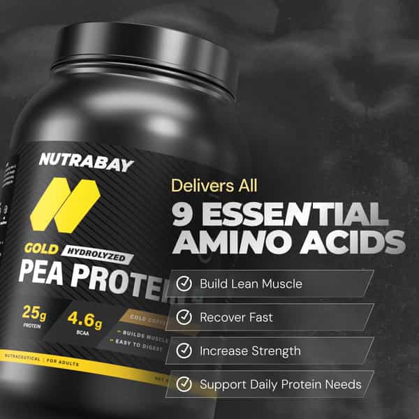 Nutrabay Gold Pea Protein Powder | 25G Protein | 4.6G Bcaa | 5G Fiber | Cold Coffee Flavour - 1Kg