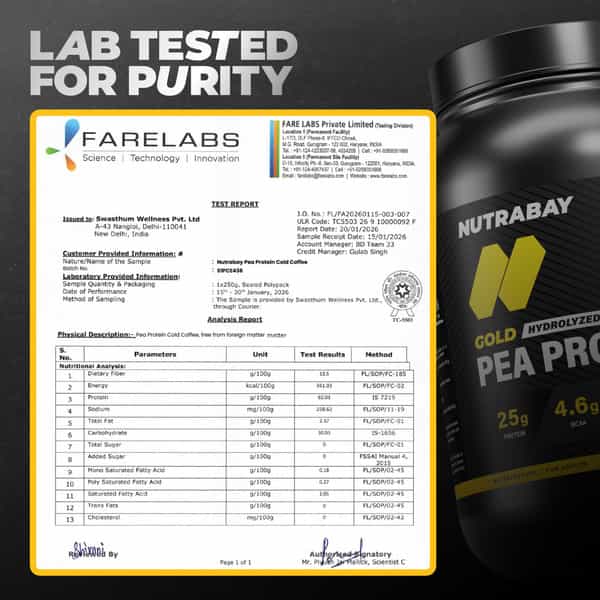 Nutrabay Gold Pea Protein Powder | 25G Protein | 4.6G Bcaa | 5G Fiber | Cold Coffee Flavour - 1Kg