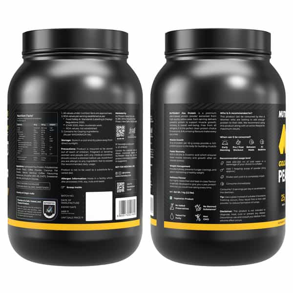 Nutrabay Gold Pea Protein Powder | 25G Protein | 4.6G Bcaa | 5G Fiber | Cold Coffee Flavour - 1Kg