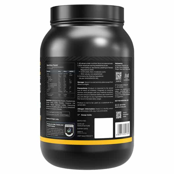 Nutrabay Gold Pea Protein Powder | 25G Protein | 4.6G Bcaa | 5G Fiber | Cold Coffee Flavour - 1Kg
