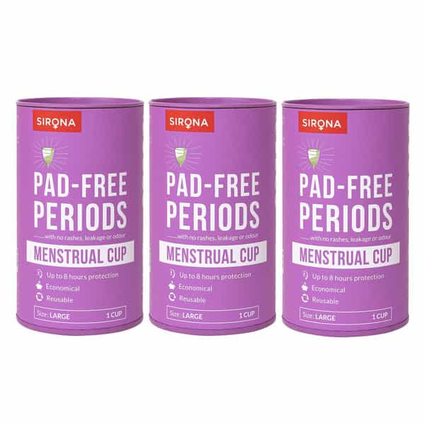 Sirona Reusable Menstrual Cup For Women - Large Size With Pouch (Pack Of 3)