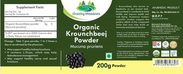 Grazing Meadows Organic Krounchbeej Powder Kaunch Beej Powder - 200 Gms