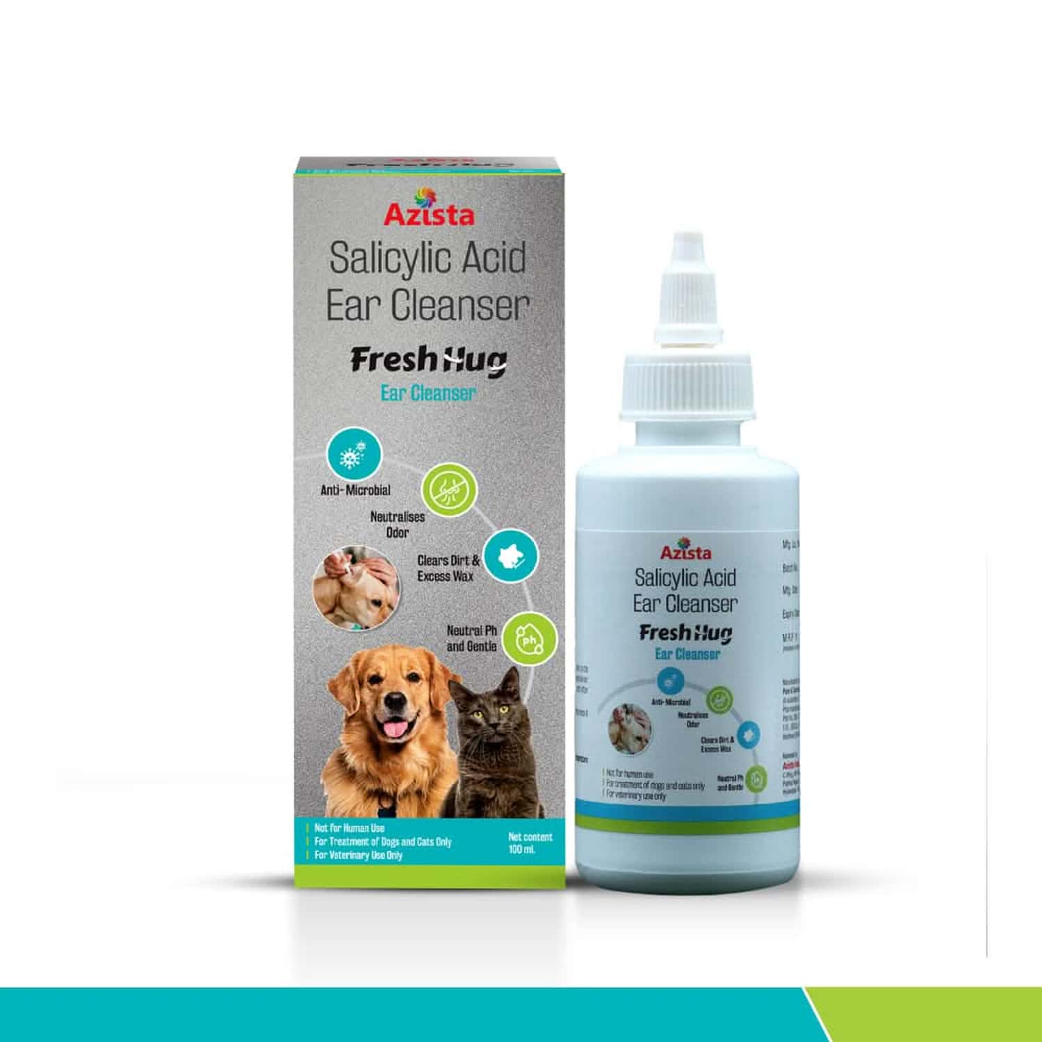 Azista Fresh Hug Salicylic Acid Ear Cleanser - Ear Cleaning Solution For Dogs & Cats - 100ml