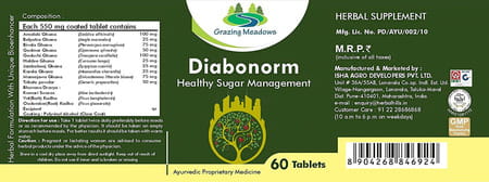 Grazing Meadows Diabonorm 60 Tab Ayurvedic Herbal Supplement For Healthy Sugar Mgmt (Pack Of 5)
