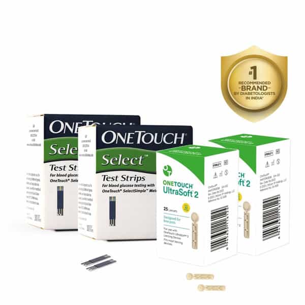 Onetouch Select 100 Test Strips (50 Pck 2) With 50 Onetouch Ultrasoft 2 (Pack Of 2) 25 Lancets