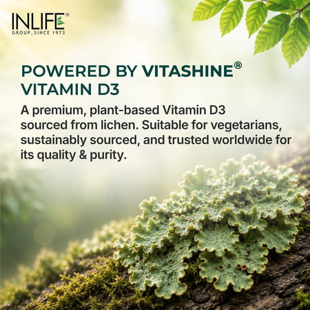 Inlife Plant Based Vegan Vitamin D3 K2 Supplement For Bone Health &Immune Support-60 Vegan Capsules