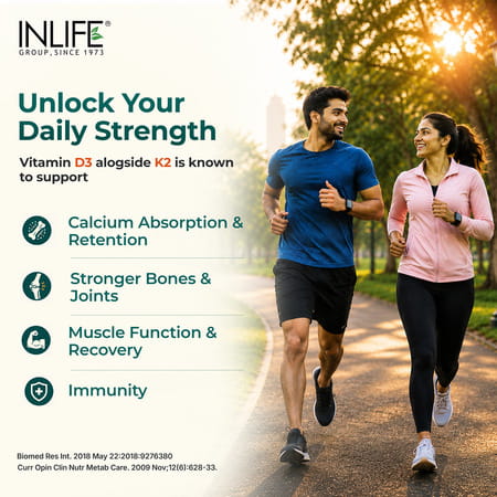 Inlife Plant Based Vegan Vitamin D3 K2 Supplement For Bone Health &Immune Support-60 Vegan Capsules